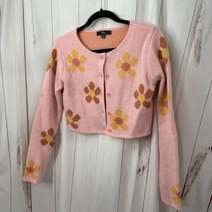 Lulu’s Women’s Small Floral Flower Cropped Sweater Cardigan